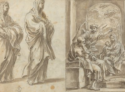Deux figures féminines drapées; Le repos pendant la fuite en Égypte [verso] - Angelo Marullo