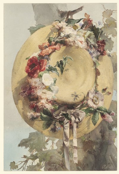 Chapeau de paille avec roses, œillets et bleuets - Angelo Rossi