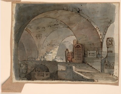 Décor de scène, espace voûté souterrain avec tombes - Angelo Toselli