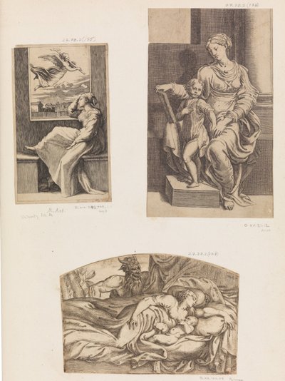 Femme et ange, Vierge et Enfant, Satyre regardant une jeune mère et son enfant dormant, 1555-1567 - Angiolo Falconetto