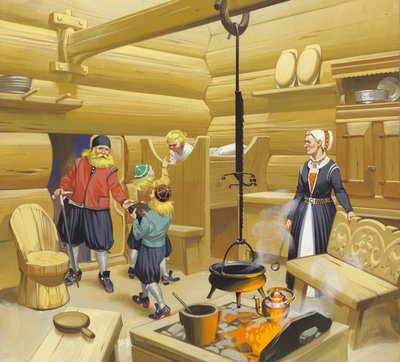 Maison norvégienne du 17e siècle (gouache sur papier) - Angus McBride