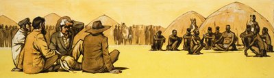 Les pionniers négocient avec les chefs de tribus en Afrique - Angus McBride