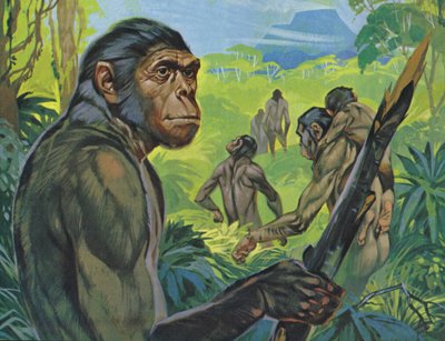 Pithécanthrope (lithographie couleur) - Angus McBride