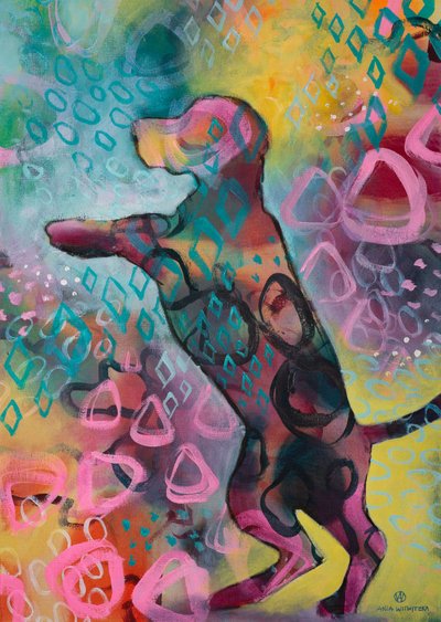 Chien abstrait aux couleurs vives - Ania Witwitzka