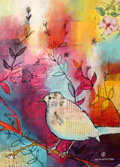 Oiseau fantaisiste sur une branche - Ania Witwitzka