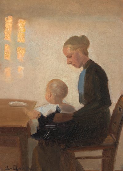 Un intérieur avec une mère et son enfant. - Anna Ancher