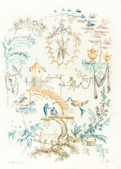 Arabesque chinoise avec un singe, début des années 1760 - Anne Allen