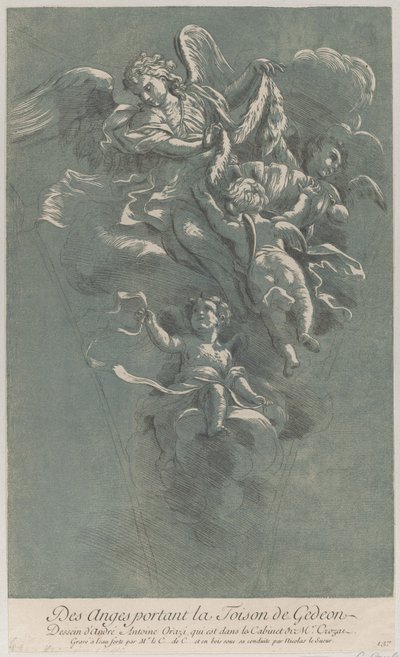 Trois anges portant la toison de Gédéon, du 