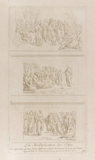 Trois études séparées pour les miracles des pains, montrant le Christ debout - Anne Claude Philippe de Caylus