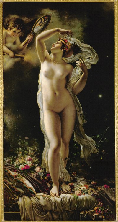 Danaé, se regardant dans un miroir tenu par Cupidon (huile sur toile) - Anne Louis Girodet de Roucy-Trioson