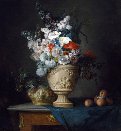 Bouquet de fleurs dans un vase en terre cuite avec des pêches et des raisins - Anne Vallayer Coster
