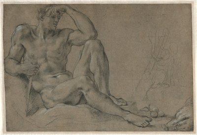 Hercule se reposant (recto); Vase à pied avec anse (verso) - Annibale Carracci