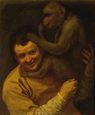 Homme avec singe - Annibale Carracci