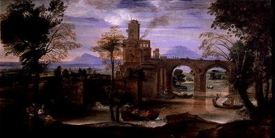 Paysage romain avec un pont - Annibale Carracci