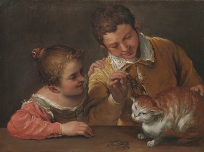 Deux enfants taquinant un chat - Annibale Carracci