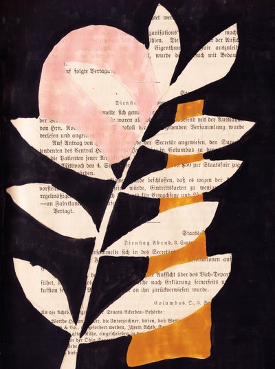 Peinture à la gouache représentant des feuilles abstraites sur fond noir - Annick