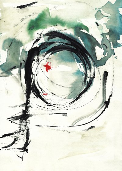 Cercle noir et éclaboussures rouges - Annick