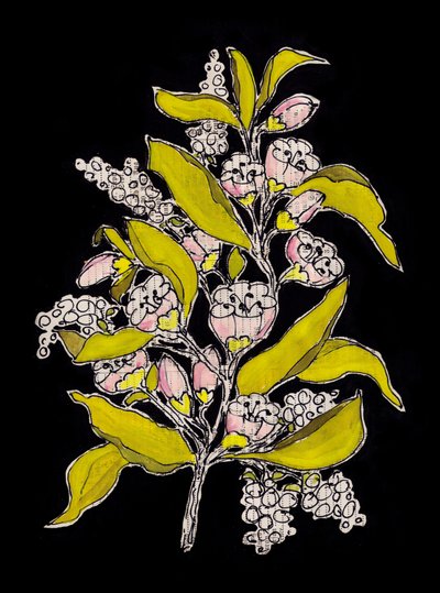 Motifs floraux sur fond noir - Annick