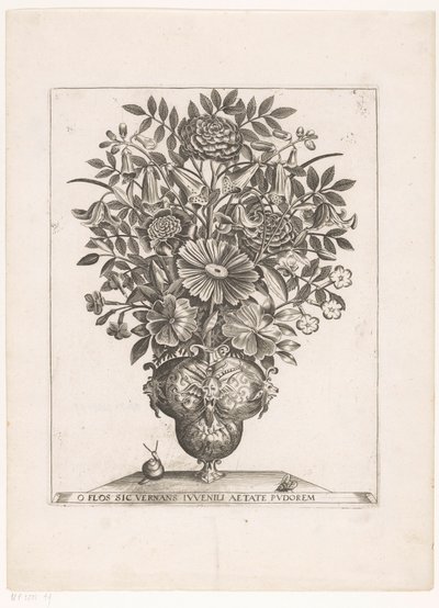 Fleurs dans un vase avec masques - Anonymous