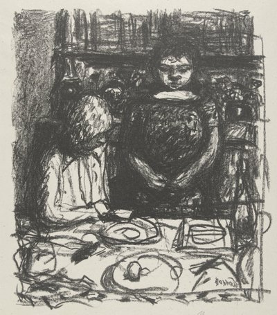 Buffet avec panier de fleurs - Anonymous