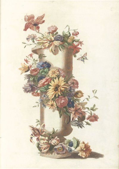 Vase cylindrique avec couronne de fleurs - Anonymous