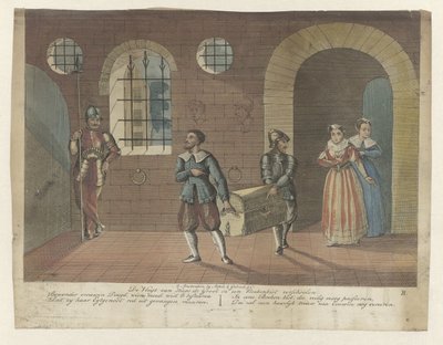 La caisse de livres dans laquelle Hugo de Groot est caché, est portée au canot à Slot Loevestein, 1621 - Anonymous