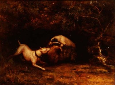 Chiens attaquant un blaireau, vers 1870 - Anonymous