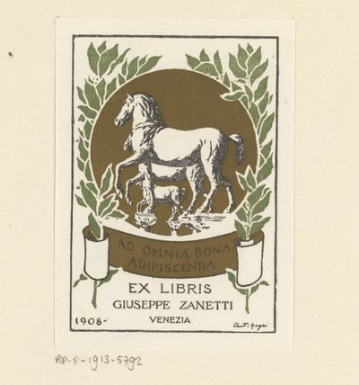 Ex libris van Giuseppe Zanetti Ad omnia bona adipiscenda - Anonymous