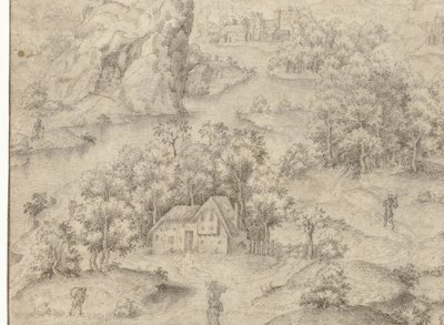 Paysage fantastique avec un rocher escarpé - Anonymous