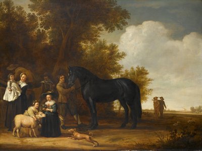 Portrait de groupe dans un paysage (Une fête en plein air) - Anonymous
