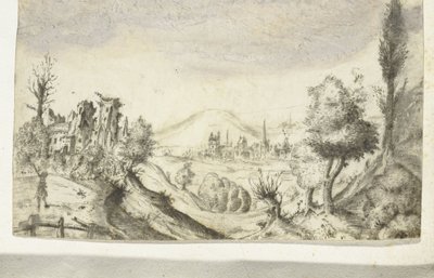 Paysage vallonné avec chasseur et ruine - Anonymous