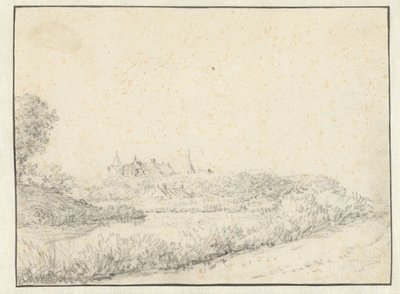 Paysage avec un château près de la rive d