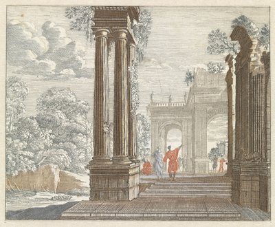Paysage avec ruines romaines envahies par la végétation - Anonymous