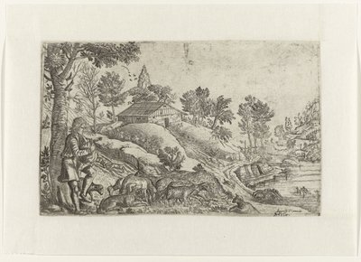 Paysage avec berger jouant de la cornemuse - Anonymous