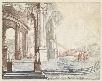 Paysage avec une ruine romaine ronde - Anonymous