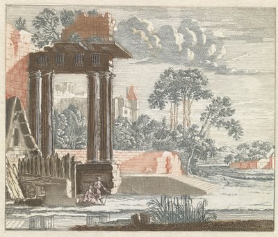 Paysage avec ruines classiques au bord de l