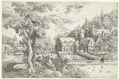 Paysage avec ville sur une colline - Anonymous