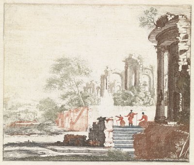 Paysage avec deux ruines romaines - Anonymous
