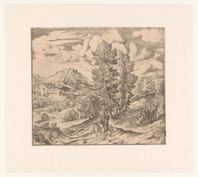 Paysage avec deux cavaliers et une voiture de voyage - Anonymous