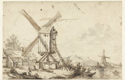 Paysage avec deux moulins à vent - Anonymous