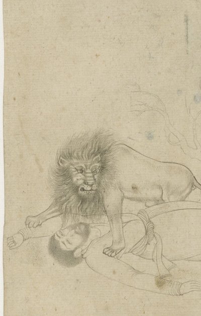 Lion attaquant un homme - Anonymous