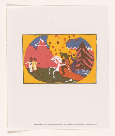 Reproduction de : Paysage avec des figures et un cavalier avec une tête de monstre - Anonymous