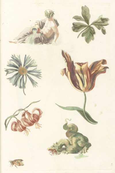 Dieu de la rivière, un dragon et quatre fleurs - Anonymous