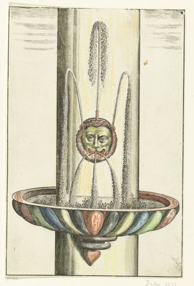 Bassin rond avec tête de lion (Architectura Curiosa Nova) - Anonymous