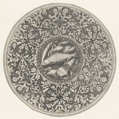 Plat avec fruits de mer et motifs moresques - Anonymous