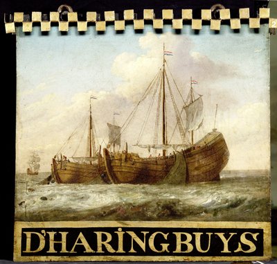Enseigne peinte des deux côtés avec des bateaux de harengs - Anonymous