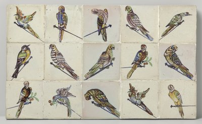 Panneau de carreaux avec oiseaux perchés sur des clous - Anonymous