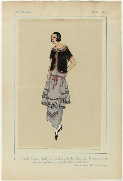 Très Parisien, 1923, No 6: 8. JEUNE FILLE. - Robe en voile Algéria... - Anonymous