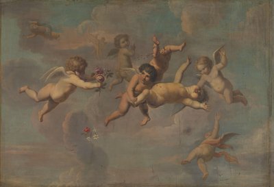 Putti tombant avec des fleurs - Anonymous