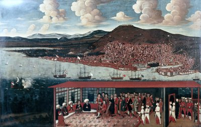 Vue de Smyrne (Izmir) et la réception donnée au consul de Hochepied (1657-1723) dans la salle du conseil - Anonymous